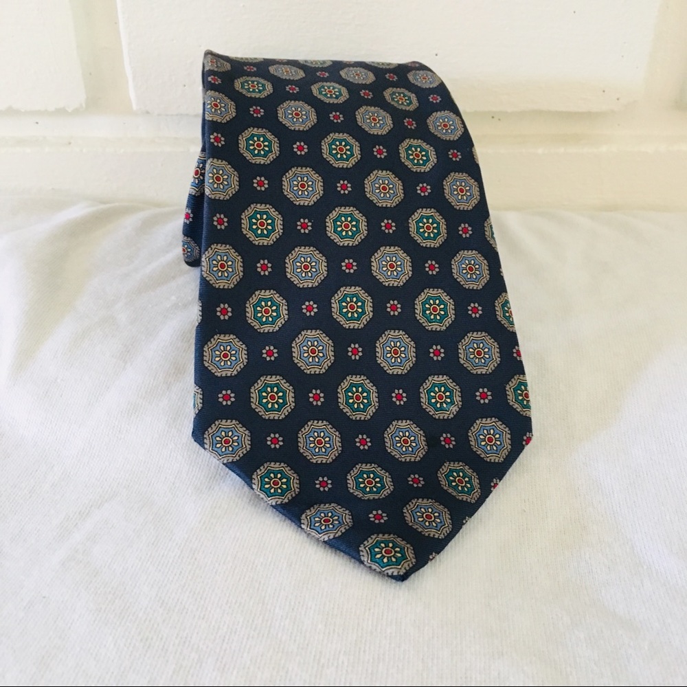 Hathaway unique print Blue and Red Silk Tie Navy